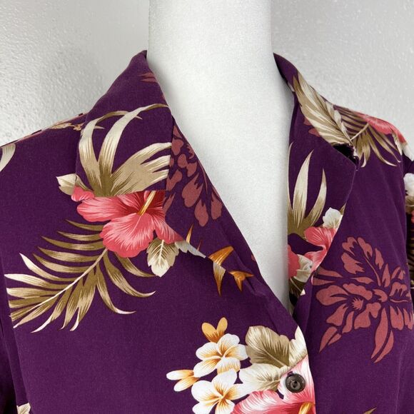 Two Palms Hawaiian Shirt Women Extra Large Purple Tropical Sonic Orchid Cropped - Picture 7 of 12